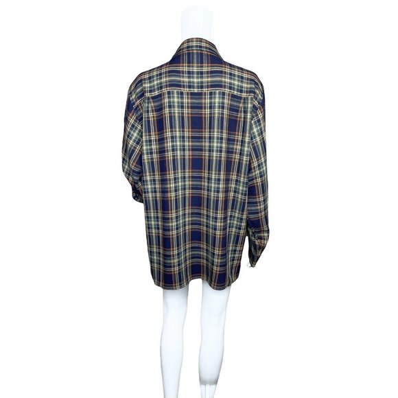 L.L. Bean Plaid MultiColor Long Sleeve Button Up Top Size Large - Picture 5 of 7